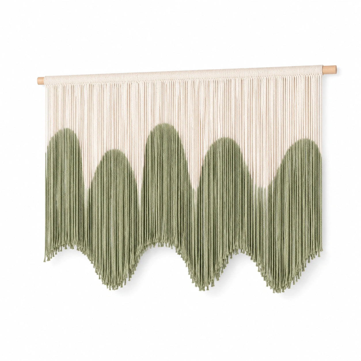 Makramee Wandbehang 100 x 90 cm Baumwolle Grün Beige mit Holzstab und Fransen