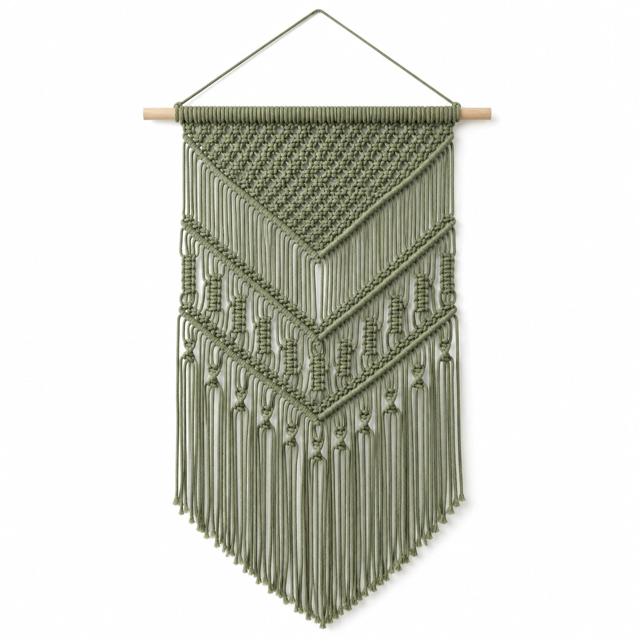 Makramee Wandbehang 45 x 90 cm aus Baumwollkordel Grün im Boho-Stil