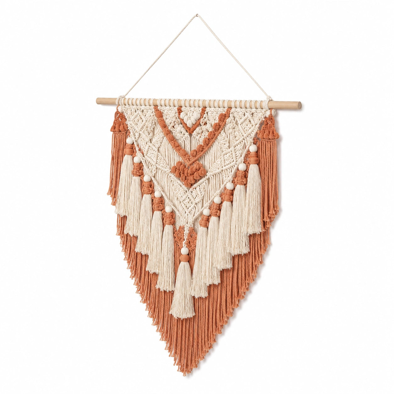 Makramee Wandteppich 50 x 90 cm Baumwolle Terrakotta Creme Boho Wanddekoration