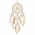 Traumfänger 35 cm x 90 cm aus Baumwollkordel in Beige mit Federn im Boho-Stil