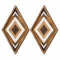 Wanddekoration 2er-Set 30 x 60 cm Holz in Braun Weiß mit geometrischem Rautenmuster