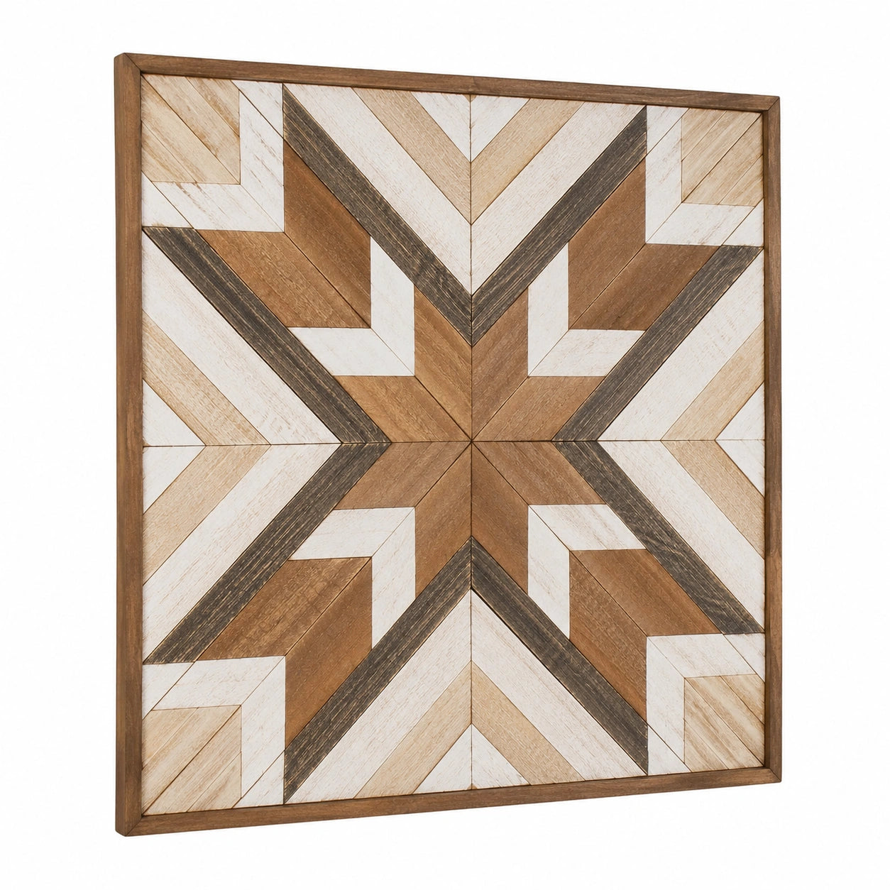 Wanddekoration 60 x 60 cm Holz Braun Beige Weiß geometrisches Mosaikdesign