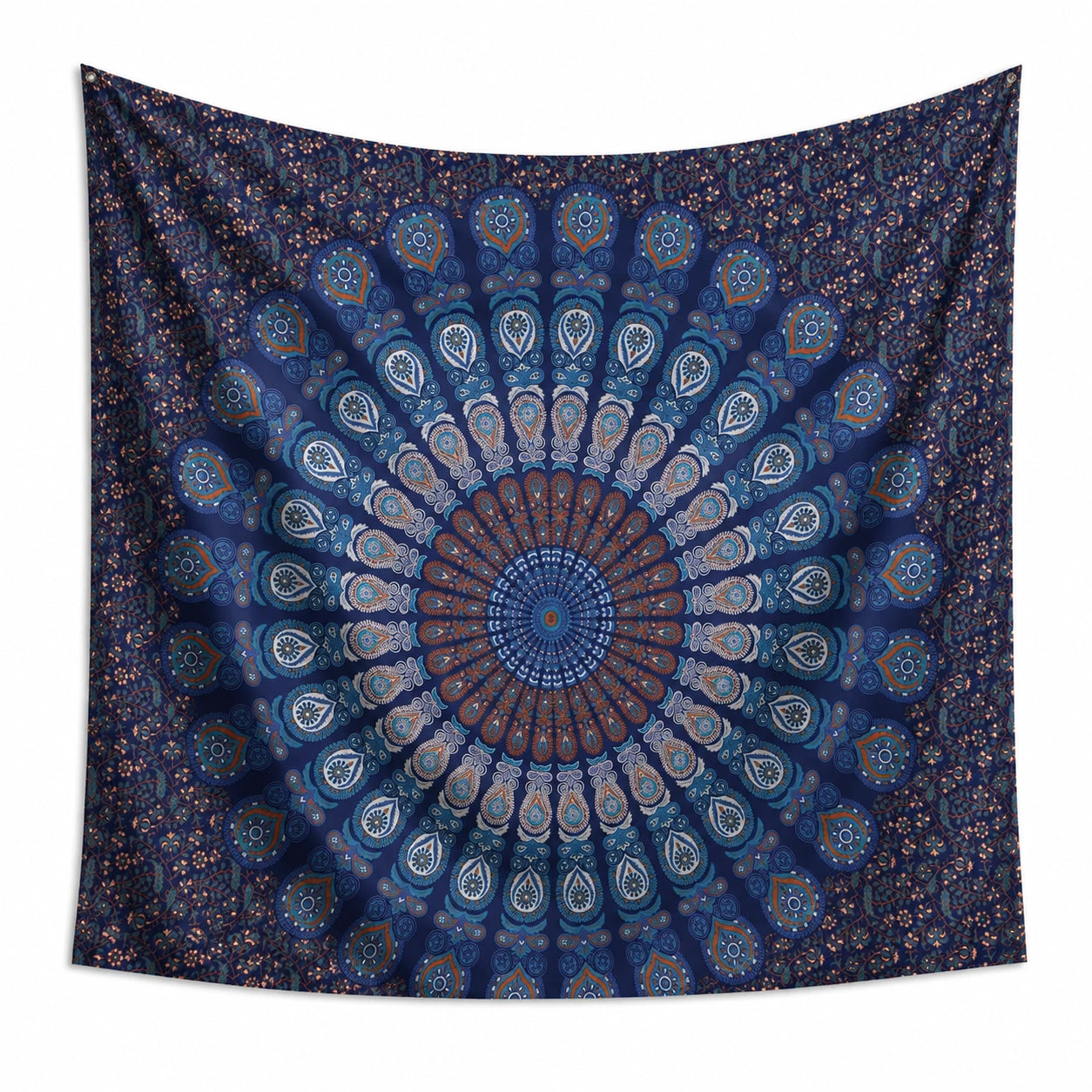 Wandteppich 150 x 150 cm aus Polyester Blau Mandala Wanddekoration