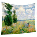 Wandteppich 150 x 130 cm aus Polyester mit Blumenwiesenmotiv in Grün Blau und Beige