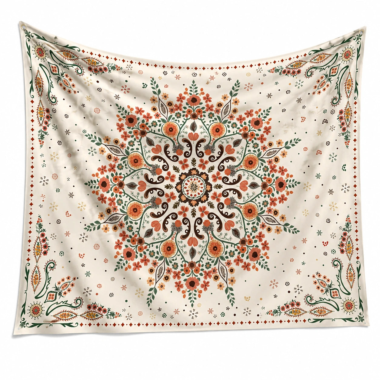 Wandteppich 150 cm x 150 cm Textil Creme mit Blumenmuster im Boho-Stil