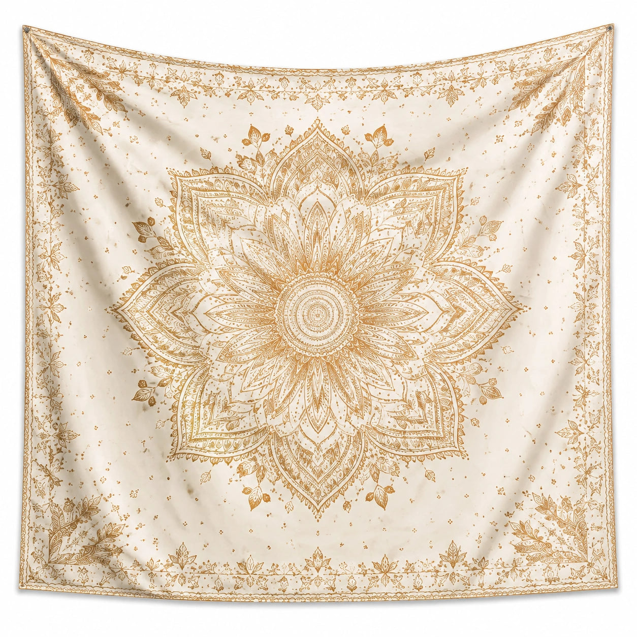 Wandteppich 150 x 150 cm Textilgewebe Creme Gold Mandala Blumenmuster Wanddekoration