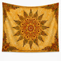 Wandteppich 150 x 150 cm aus Textilgewebe in Gelb mit floralem Mandala Muster